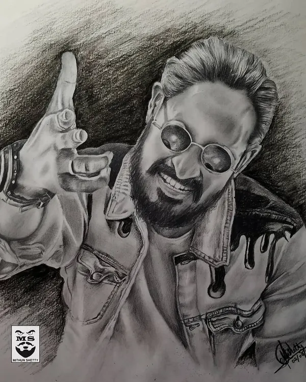 My pencil sketch of Indian rapper Emiway Bantai. I captured his signature "finger gun" pose and energetic vibe using dynamic shading in charcoal.