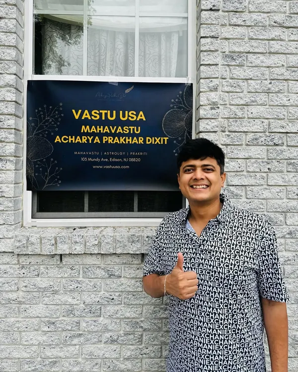 I am humbled to expand my services to the USA, thanks to the support of my clients. Here I am, giving a thumbs up at our new Vastu USA location in Edison, NJ.