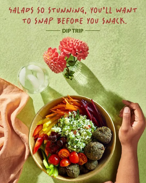 We believe food should be a feast for the eyes before it even reaches your lips. This vibrant bowl, packed with falafel, crisp tabbouleh, and a rainbow of fresh vegetables, shows our commitment to creating salads that are as beautiful as they are delicious.