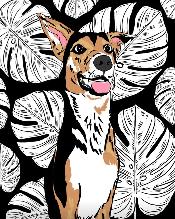This is Bella, a beautiful tri-pawed dog, captured in a custom portrait. I love illustrating the unique spirit of every animal, especially resilient rescue pets.