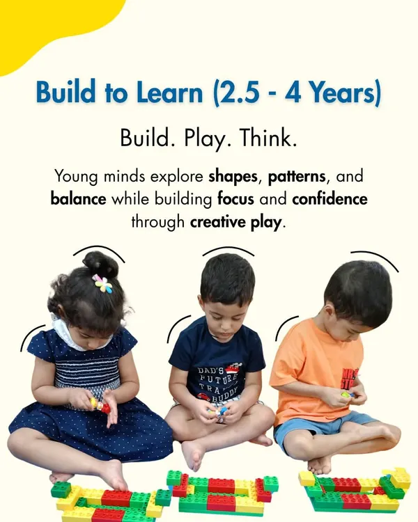 For ages 2.5 to 4, our 'Build to Learn' program lets young minds explore shapes, patterns, and balance. It's a playful way to build focus and confidence.