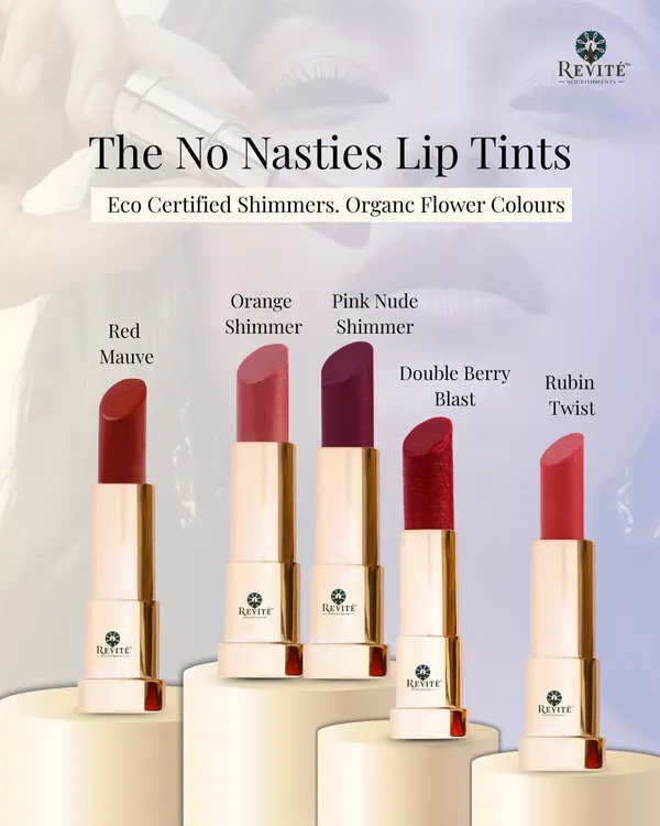 Finding your perfect shade should be a joy, not a compromise. I've created a range of lip tints from bold Red Mauve to a subtle Pink Nude Shimmer, all made with organic flower pigments and eco-certified shimmers, so you can express every mood naturally.