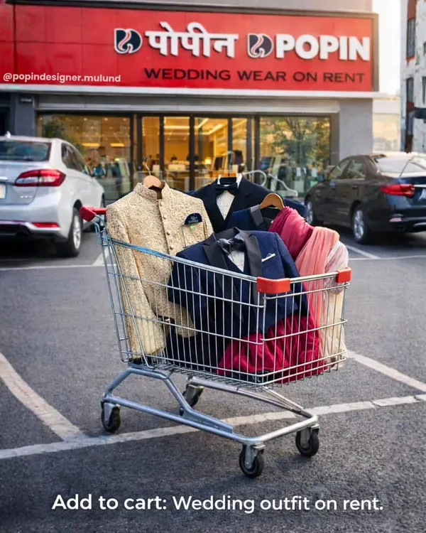 This is my core idea: why buy when you can rent? This shopping cart full of wedding outfits shows how you can get all the designer looks for every function without the stress or the heavy price tag.