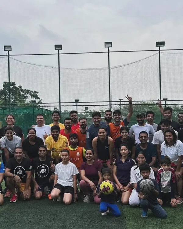 A happy group photo from our 'Move for the Planet' soccer game. We believe in moving for a purpose, and events like these bring our entire Adidas Runners team together for fun and a great cause.