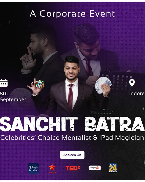 This poster was for a corporate event in Indore. I regularly perform at high-stakes corporate functions, providing entertainment that is both professional and mind-blowing for executives and clients.