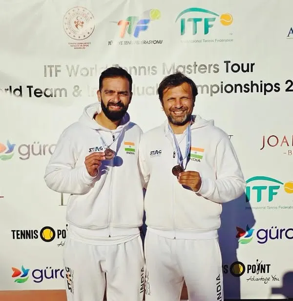 A proud moment for our academy as Kartikeya Singh Verma and his partner display their bronze medals from the Individual Doubles 35+ category at the ITF World Championships in Turkey. This world-stage achievement is a result of immense hard work and belief in our training system.