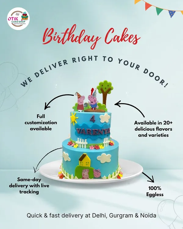 We make ordering your dream birthday cake easy. This graphic explains our simple process: full customization, over 20 flavors, 100% eggless options, and fast, same-day delivery with live tracking.