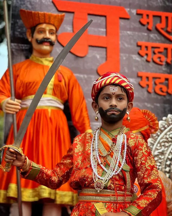 A young boy dressed as Chhatrapati Shivaji Maharaj during the Gudi Padwa Shobhayatra. These portraits are about capturing the pride of our heritage being passed down to the next generation.