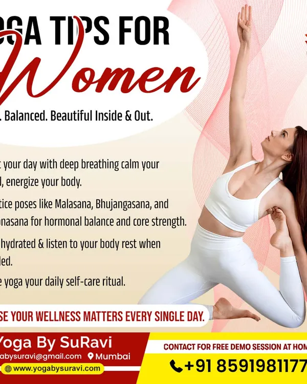 Yoga tips designed for women. We focus on poses like Malasana and Bhujangasana for hormonal balance and core strength, making yoga a daily self-care ritual.
