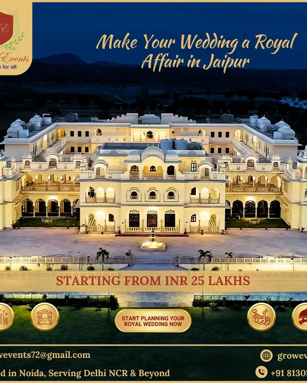 Make your wedding a royal affair in Jaipur. We offer packages starting from INR 25 lakhs to plan your celebration in a majestic palace, handling everything from the venue to the vendors for a truly regal experience.