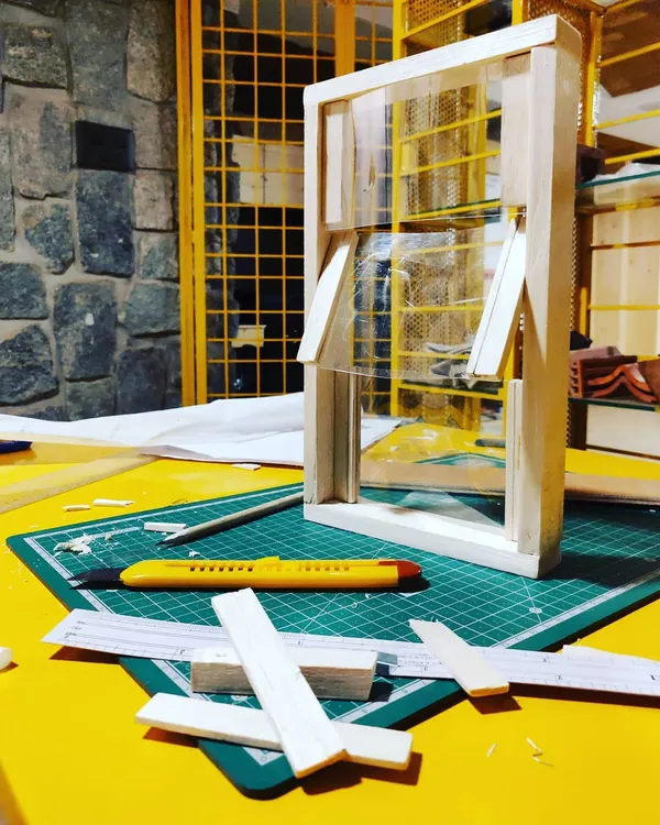 Model mojo! A physical model is an essential tool for refining details. This miniature window model allowed us to test the design and mechanics before construction, ensuring every element is perfectly considered.
