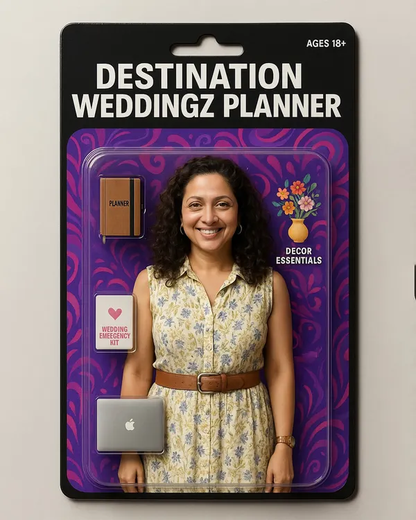 Behind every perfect wedding is a planner with a toolkit. This fun take on the action figure trend shows the essentials that go into making your day unforgettable.