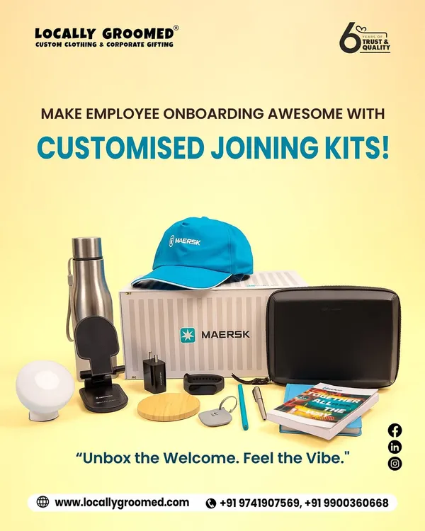 We created this comprehensive onboarding kit for Maersk to make their new employees feel instantly part of the team. It includes a branded cap, stainless steel bottle, a tech organizer case, a wireless phone stand, and other useful desk accessories.