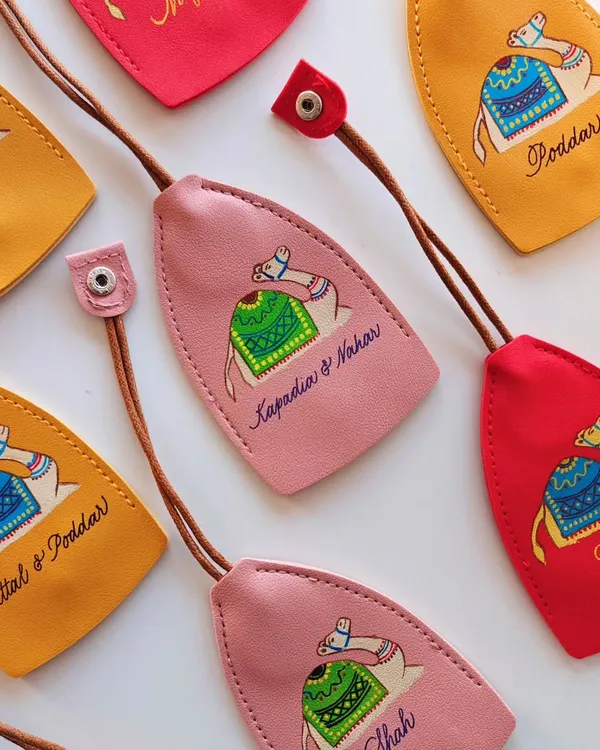These hand-painted leather keychains feature colorful camel illustrations and personalized names. Adding these lovely details by hand is what I truly love to do.