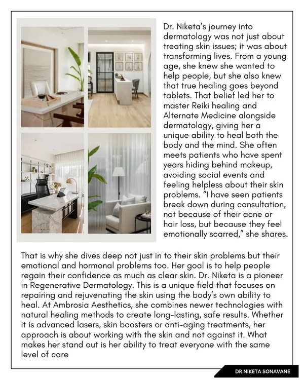 A look inside my clinic, Ambrosia Aesthetics. My journey into dermatology was about transforming lives, combining medical science with Reiki healing to treat both the body and mind.