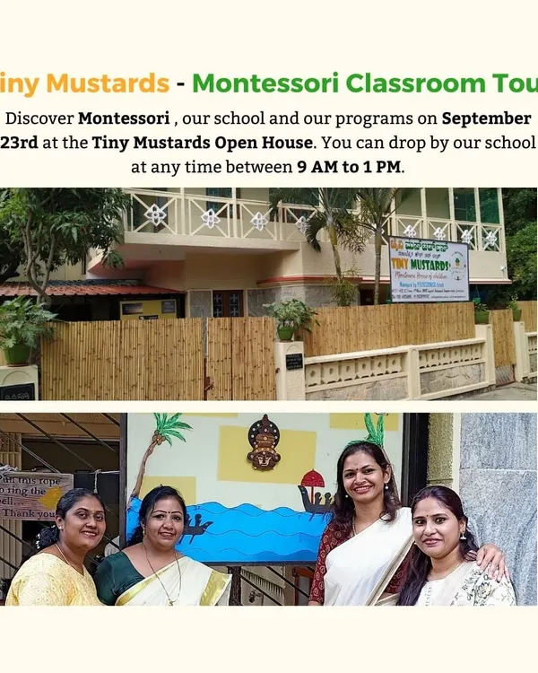 An invitation to our Open House, showing our school's exterior and our welcoming team of teachers.