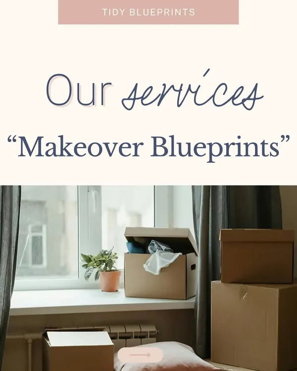 This carousel explains my signature "Makeover Blueprints" package, designed for life's big transitions. Whether you're moving, downsizing, or getting married, I provide a comprehensive service to turn overwhelming spaces into peaceful sanctuaries.