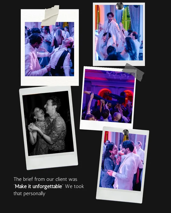The brief was "Make it unforgettable." This collage of polaroids captures the raw, unfiltered joy of an after-party where everyone danced till dawn.