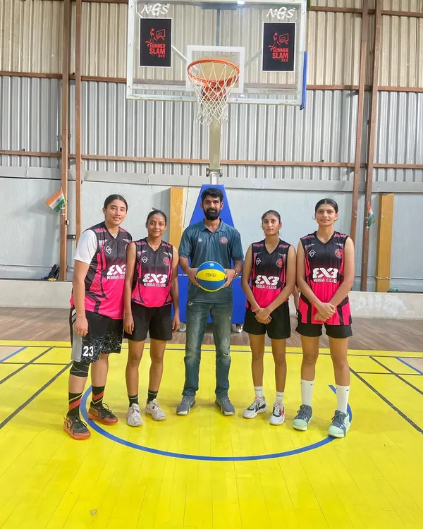 The Kids Basketball Academy club team on the floor in Jaipur. We travel to compete and give our players exposure to different levels of competition.