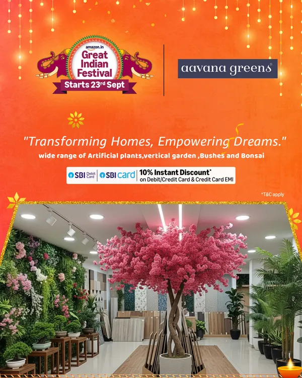 This Great Indian Festival, we're helping you transform your home and empower your dreams with our wide range of artificial plants, vertical gardens, and more.
