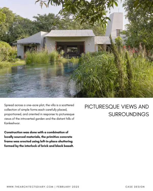 Villa Uma is designed as a collection of simple, carefully placed forms that create picturesque views of the garden and surrounding hills. The construction combines locally sourced materials with a primitive concrete frame for a raw, honest aesthetic.