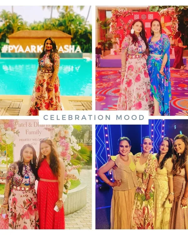 A collage from a grand destination wedding at Treat Resort, Gholvad. From a colorful Haldi by the pool to a Sangeet night filled with music and dance, I plan and host every function to create a seamless and magical wedding journey.