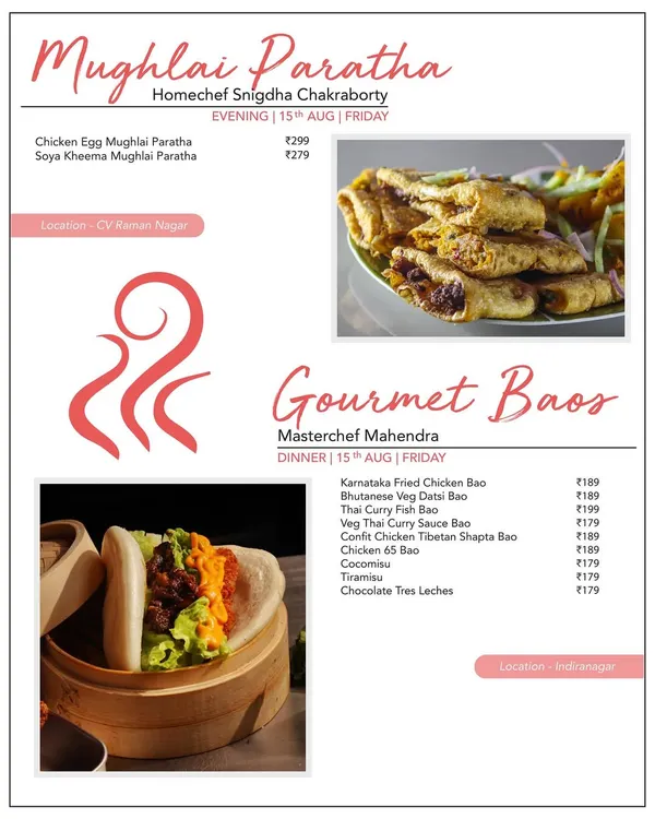 Discover our Gourmet Baos, featuring soft, fluffy steamed buns with delicious fillings. This menu offers a variety of options, including Karnataka Fried Chicken and Veg Thai Curry, for a unique Pan-Asian treat.