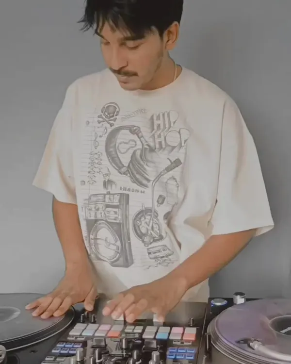 A shot of me at the decks for the "On the Record" event at the UV Hangar. This was a cool corporate gig where I got to showcase my turntablism skills in a unique setting.