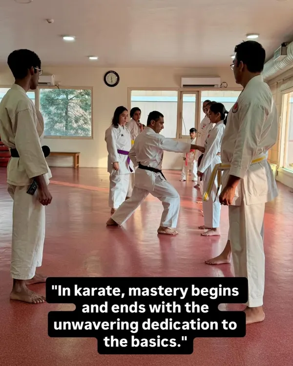 The foundation of true karate is an unwavering dedication to the basics. Here in the dojo, I provide direct, hands-on correction to ensure every student's punch, block, and stance is precise, building a strong base for advanced Shotokan techniques.