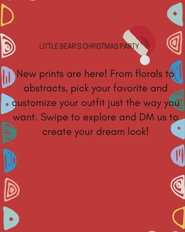 Getting ready for a Christmas party. This graphic introduces our new prints, from florals to abstracts, which you can choose from to create your dream custom outfit.