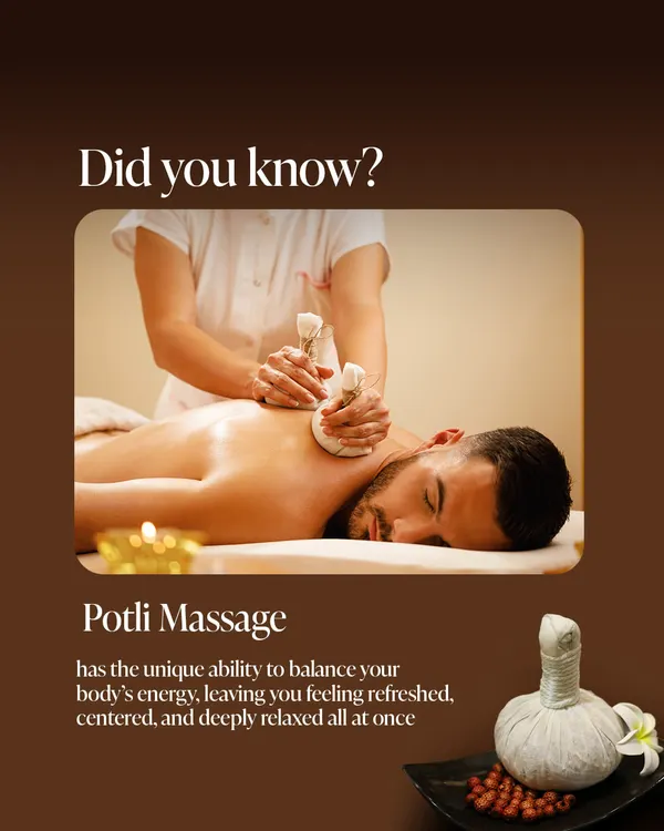 Discover the healing power of Potli Massage, an Ayurvedic therapy using heated herbal pouches. This treatment is designed to alleviate muscle tension, improve circulation, and restore your body's natural energy.