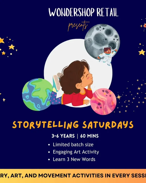 Announcing our Storytelling Saturdays, a weekly 60-minute session designed for kids aged 3-6. We keep batches small to ensure every child gets personal attention as we explore a new story with art and movement activities.