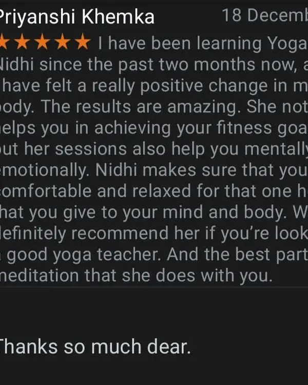 Positive feedback like this from my students is my biggest motivation. Knowing that my sessions help both mentally and emotionally is the greatest reward.