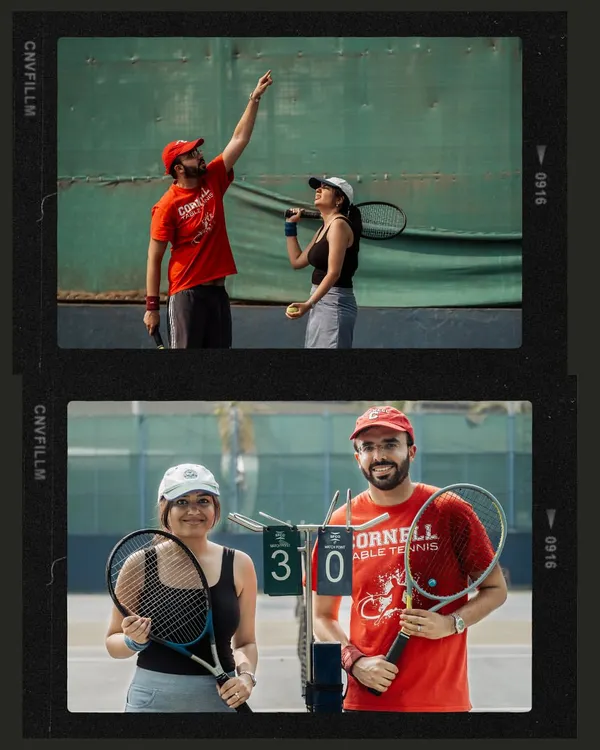 This couple's love for tennis was the central theme of their shoot. We captured them in action on the court, showing their competitive and playful sides.