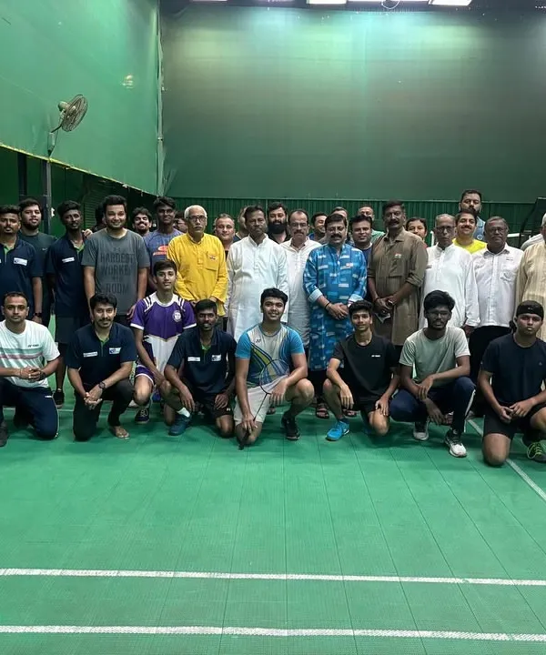 A group photo of participants and esteemed guests at the 2nd Intra-Masters Badminton Tournament, celebrating a day of intense competition and sportsmanship.