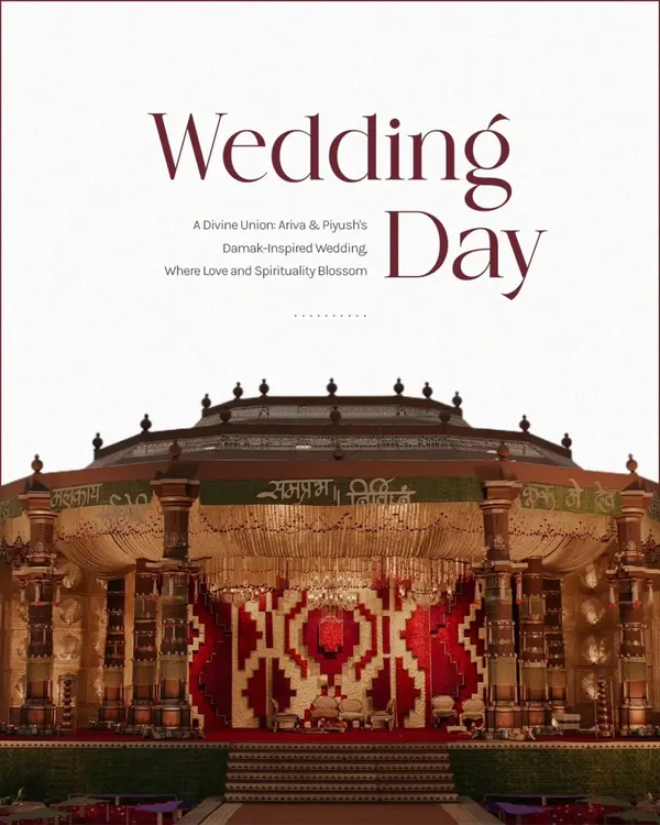 This image, titled 'Wedding Day', captures the sheer scale of a mandap I designed. Inspired by Dwarka's divine architecture, it represents my commitment to creating spaces that are not just beautiful but also spiritually significant and grand.