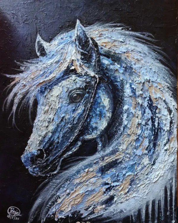 This stunning knife painting is a testament to what our students can achieve. It was created from pure imagination after dedicated research into equine anatomy and the styles of master artists, showing the journey from an idea to a masterpiece.
