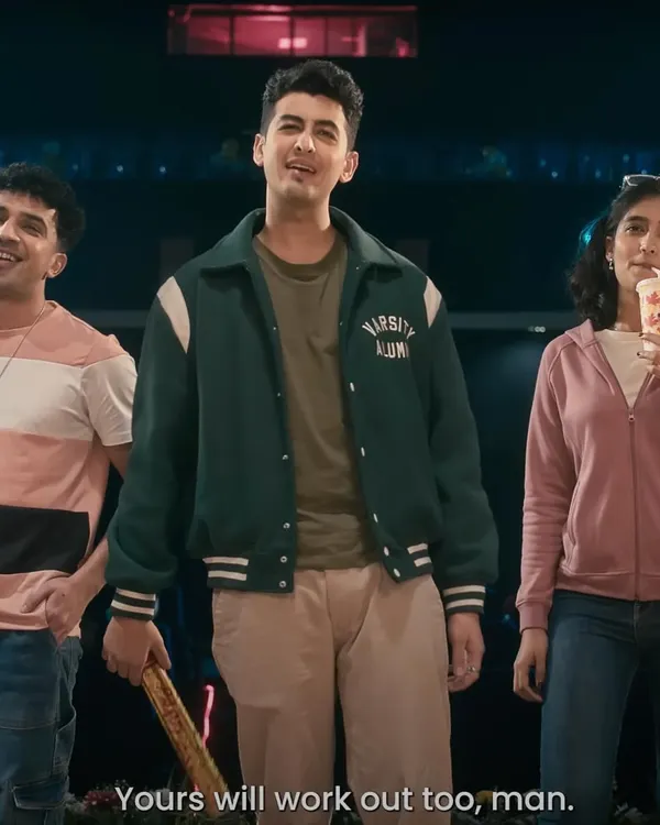 This shot from the Casio campaign captures a cool, casual vibe among friends. I used a mix of a varsity jacket, a striped t-shirt, and a simple hoodie to create distinct but harmonious looks for a group scene.