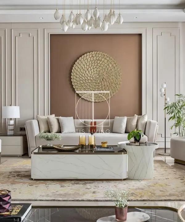 This drawing room is where we balanced classic elegance with modern comfort. We crafted the sleek furniture to complement the neo-classical wall paneling, creating a space that feels both grand and inviting. It’s a perfect example of how we tailor every piece to create a cohesive, stunning home.