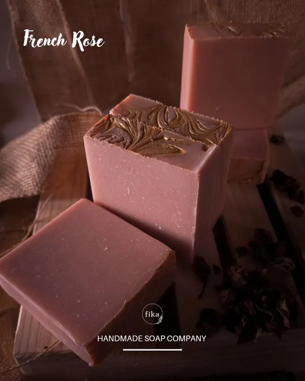 This is my French Rose soap, the ultimate glow-up bar. It's infused with pink clay to gently detoxify while keeping your skin’s natural moisture intact, all with a delicate rose scent.