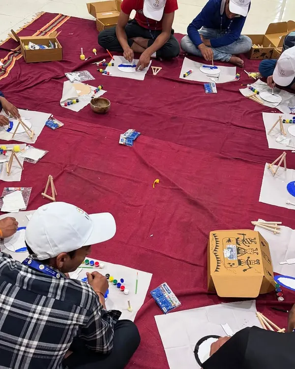 An art workshop I hosted for students from Jammu and Kashmir, where they used my DIY Chandrayaan kit to create space-themed art. It was a powerful session of healing and creativity.
