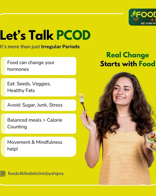 PCOD is more than just irregular periods; it's a hormonal imbalance that can be managed with food. This graphic outlines the key dietary principles for taking back control.