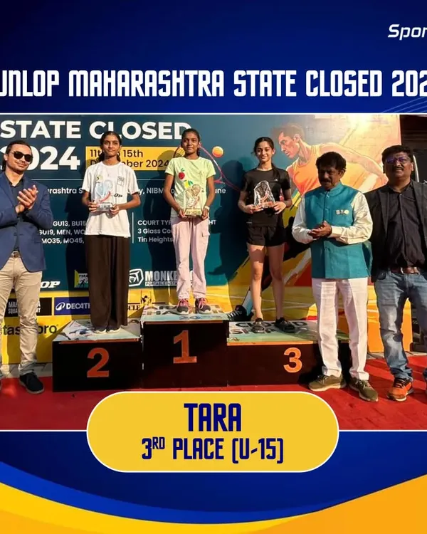 Celebrating our academy's rising star, Tara, for securing 3rd place in the U-15 category at the Dunlop Maharashtra State Closed 2024.