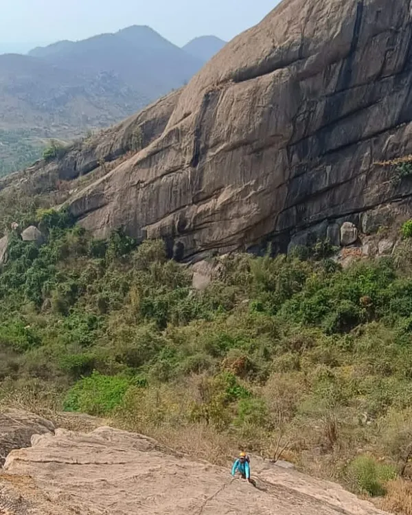 Two of our senior climbers, Shyam (66) and Kamalesh, on the 300 meter 'Naatu Naatu' multi pitch route. They are an inspiration to us all, proving that climbing is a lifelong passion.