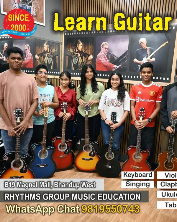 Our guitar classes bring together students with a shared passion for music. This group photo captures the camaraderie and enthusiasm in our studio as learners of different ages come together to practice and improve their guitar skills.