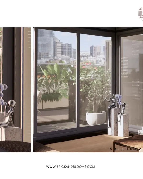 An elevated living space with a stunning city view. For this terrace, we designed a modern pergola, installed terracotta jhalis for privacy and artistic flair, and added fine outdoor seating to create a sophisticated rooftop lounge.