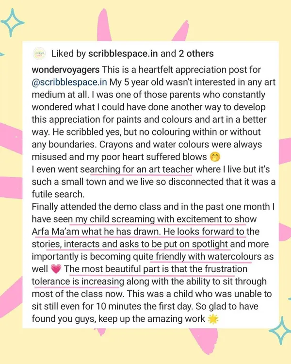 A heartfelt appreciation post from a parent who saw her child's frustration tolerance and ability to focus grow through our online classes. This is why we do what we do.