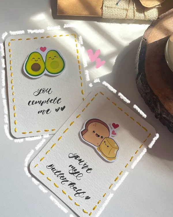 How cute are these punny cards? "You complete me" with the avocados and "You're my butter half" with the bread and butter. Perfect for your foodie bestie or partner!