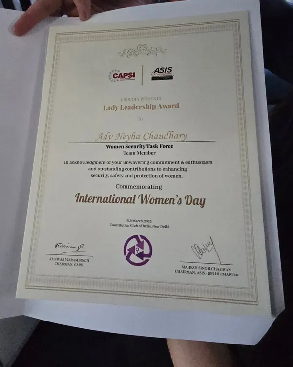 Receiving the Lady Leadership Award from CAPSI and ASIS on International Women's Day. This was in recognition of my commitment and contributions to enhancing the security and protection of women.