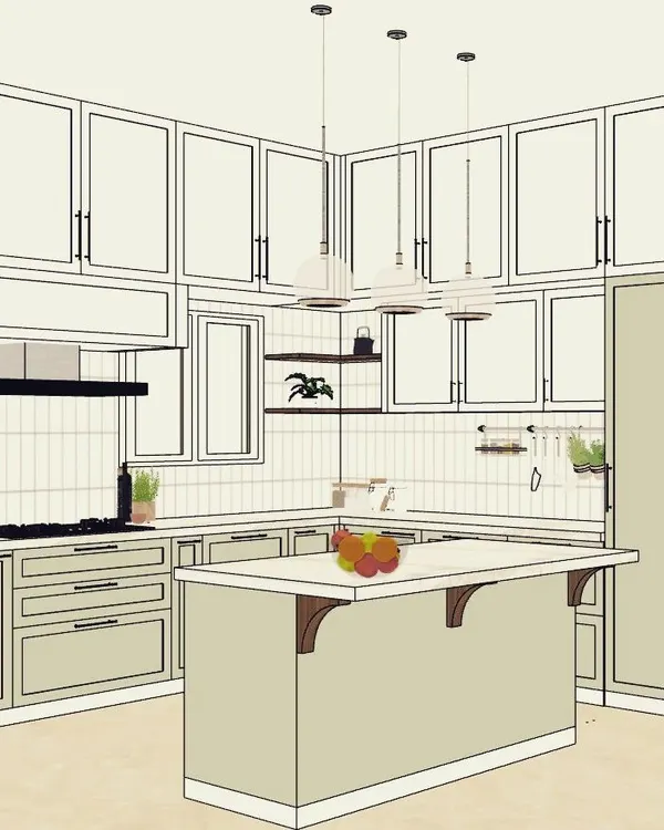 The toughest part of interior design is the kitchen. It's the heart of the house, and it takes the longest to design. This sketch shows the level of detail we go into to get it just right.